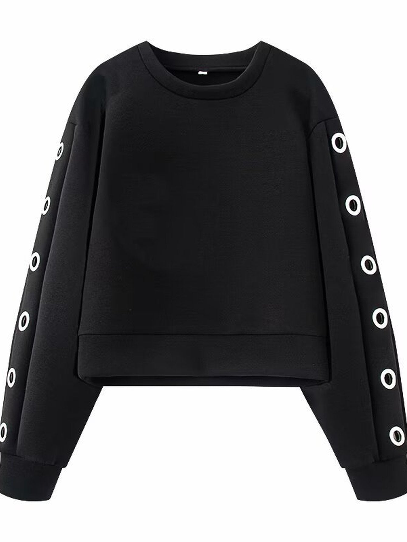 Grommet Detail Cropped Crewneck Sweatshirt