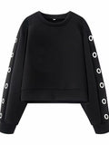 Grommet Detail Cropped Crewneck Sweatshirt