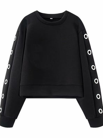 Grommet Detail Cropped Crewneck Sweatshirt