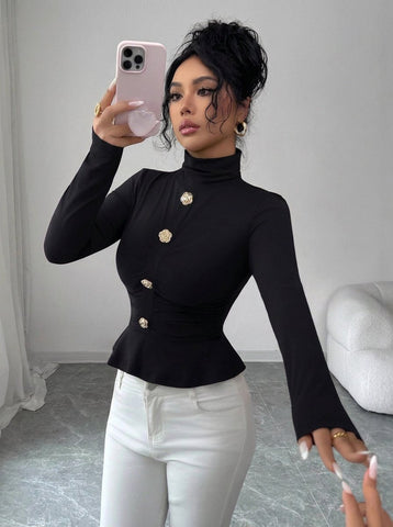 Elegant Button Detailed Peplum Top