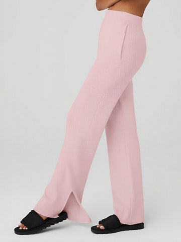 High-Waisted Side-Slit Pocket Knit Wide-Leg Pants