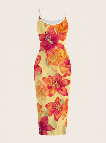 CAPRI Floral Print Sleeveless Bodycon Midi Dress