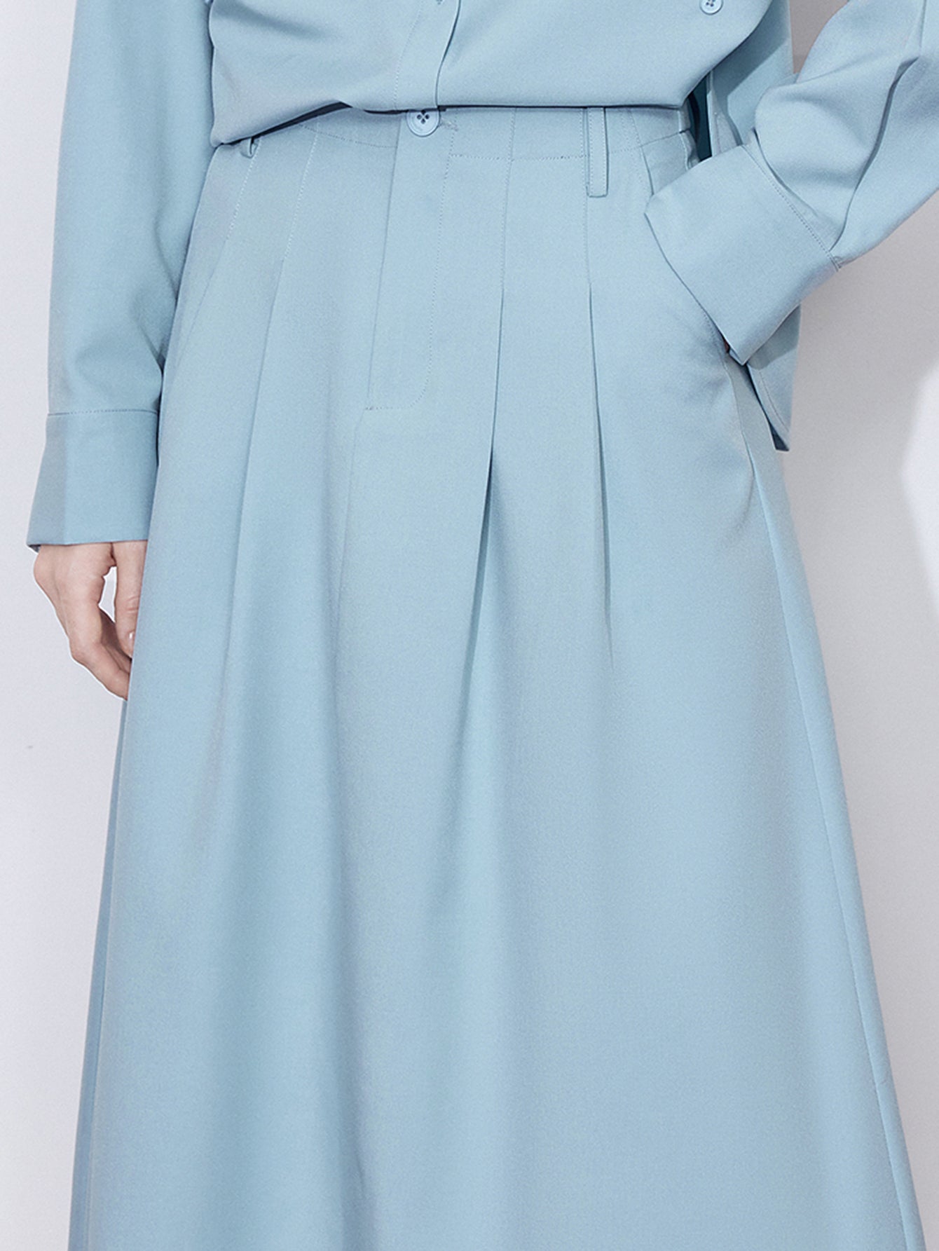 High-Waisted Pleated Elegant Midi Skirt
