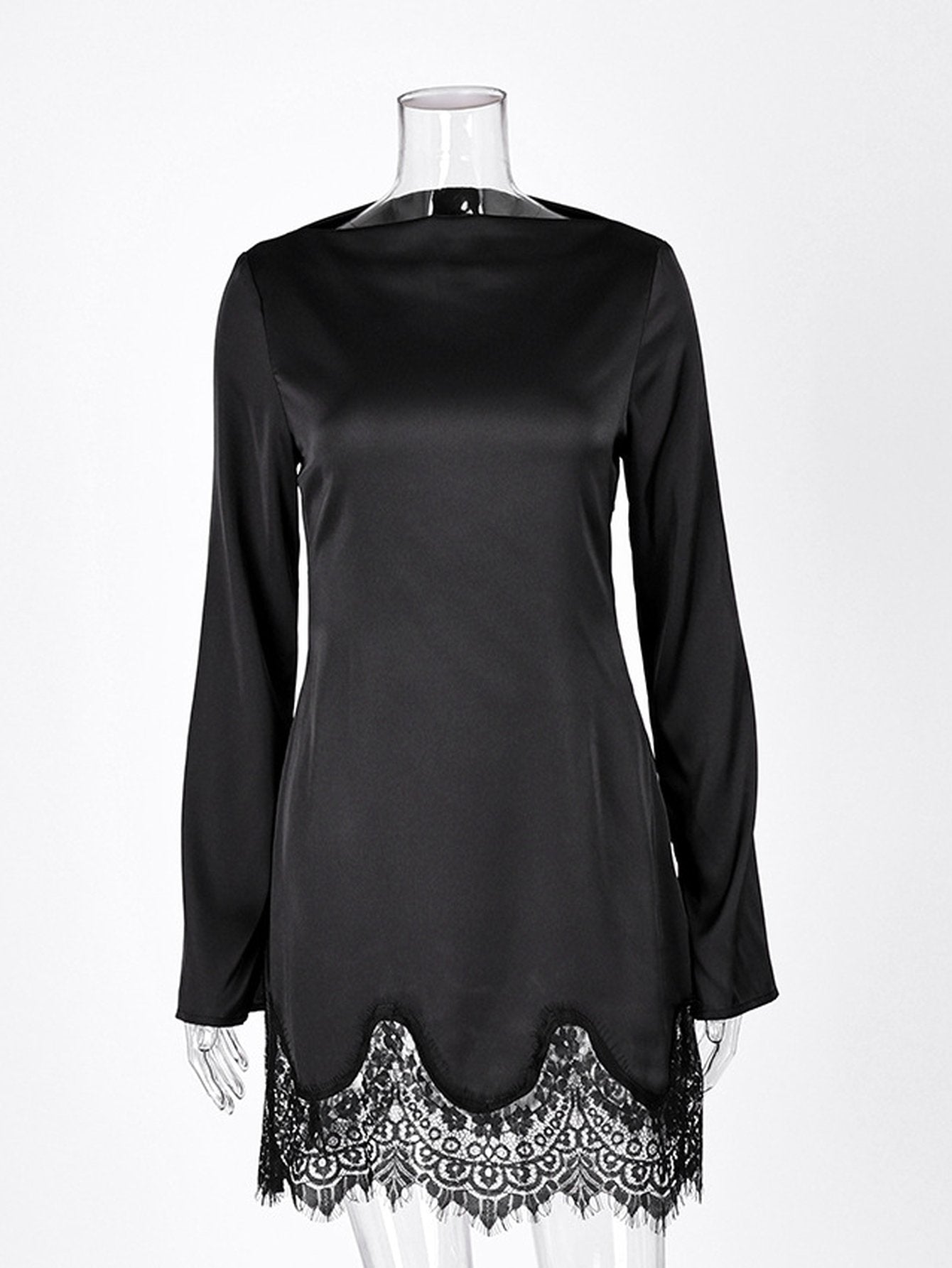 Elegant Lace Trim Satin Dress