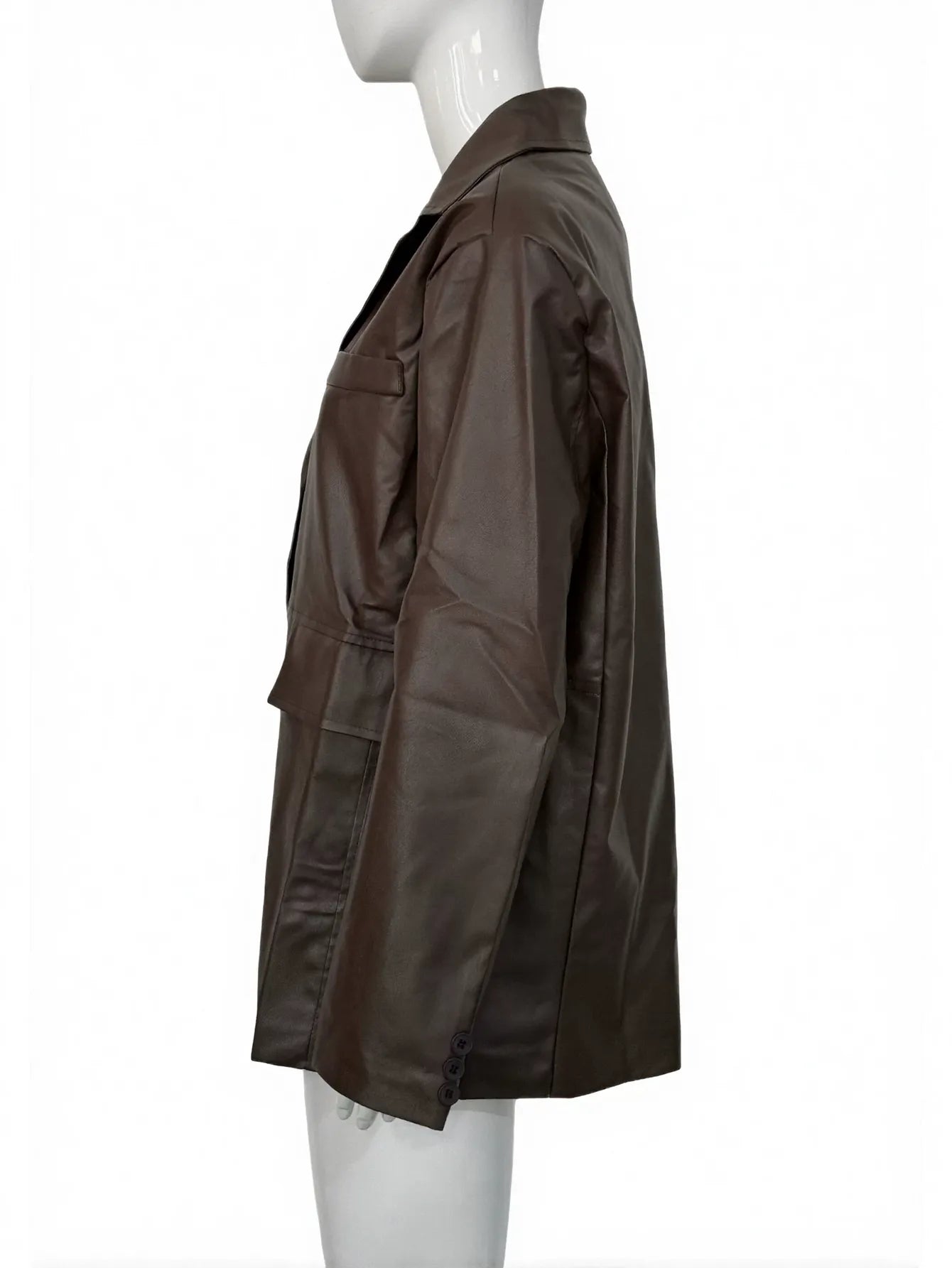 Classic Oversized Brown Faux Leather Blazer