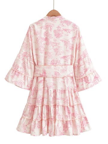Tiered Ruffle Bell Sleeve Mini Dress