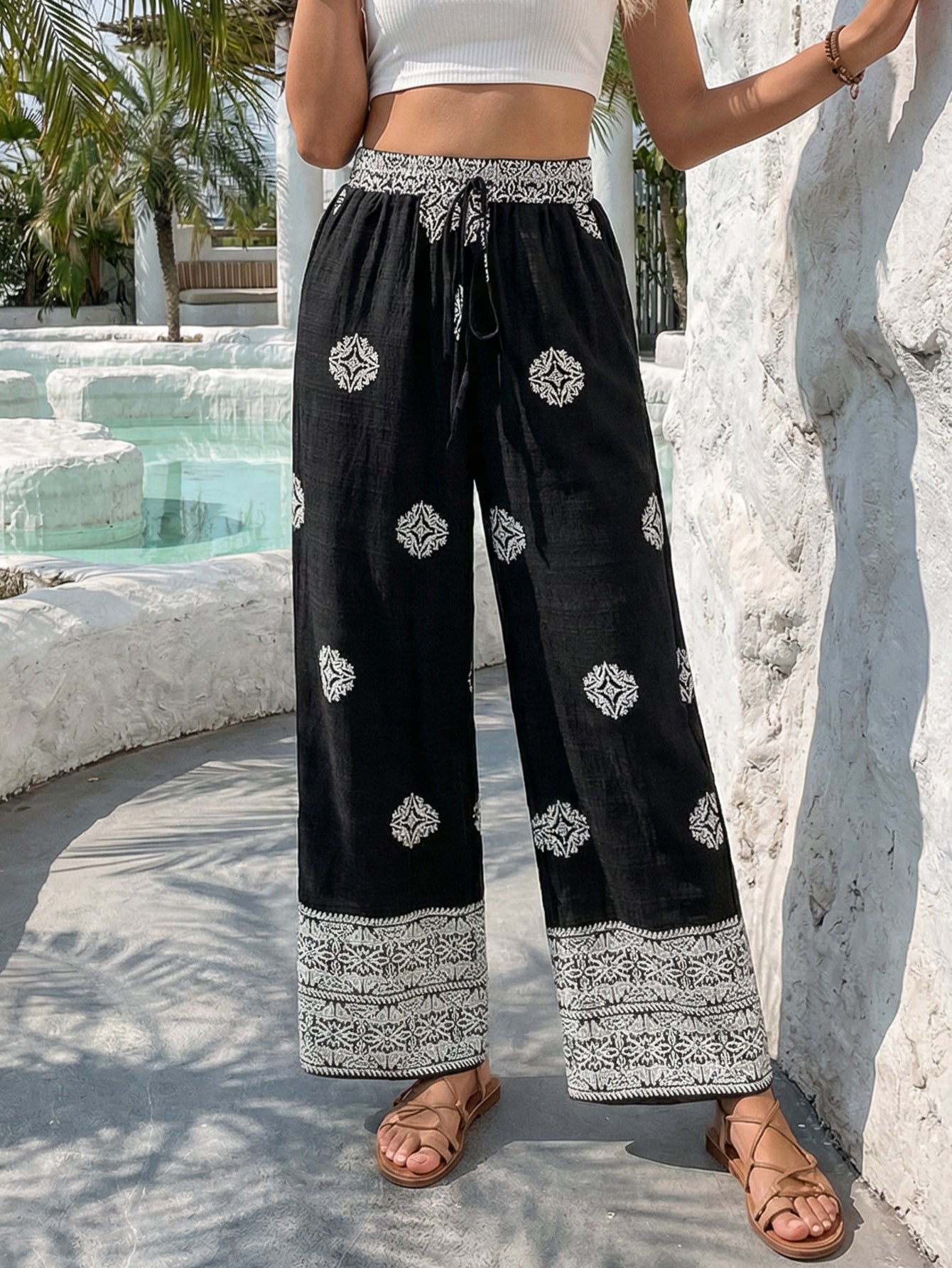 Ethnic Print Drawstring-Waist Relaxed Pants