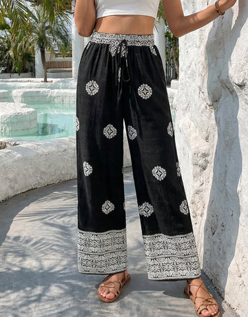 Ethnic Print Drawstring-Waist Relaxed Pants
