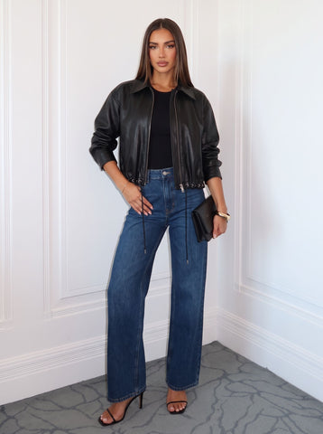 Cropped Grommet Detail Faux Leather Jacket