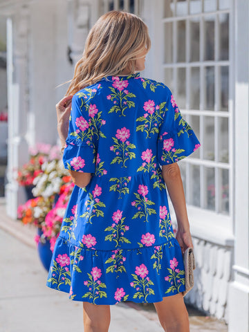 Floral Print Tie Neck Mini Dress