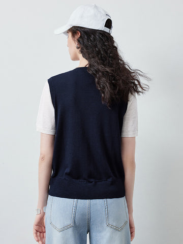 V Neck Button Up Knit Vest