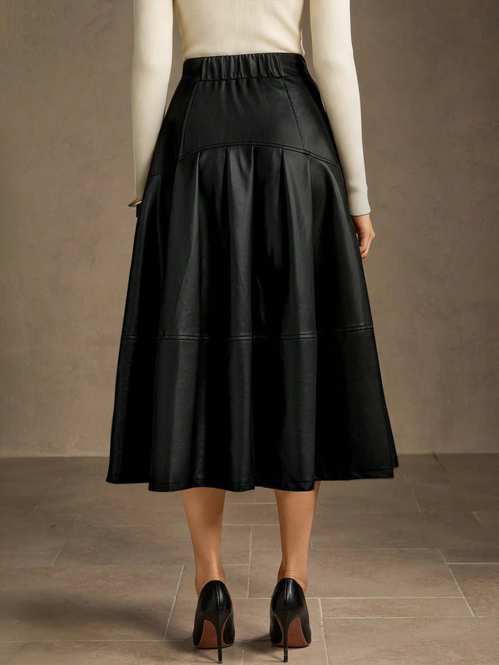 Elegant High Waisted Faux Leather Skirt