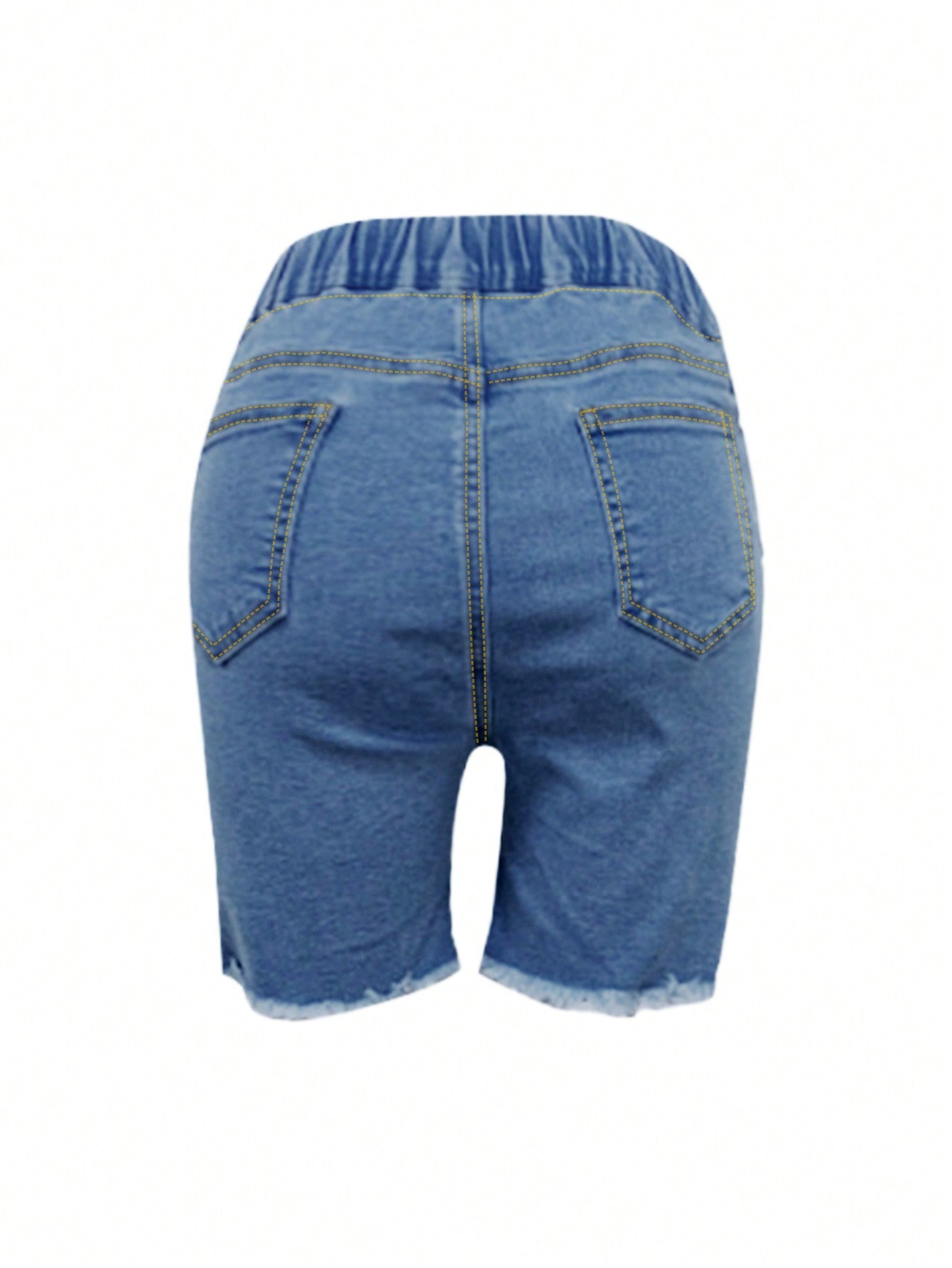 Drawstring-Waist Ripped Casual Denim Shorts-Black