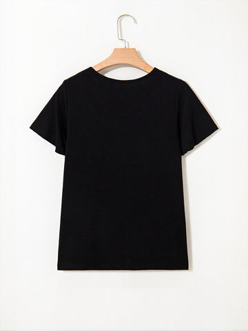 Crisscross V Neck Flutter Sleeve T-Shirt