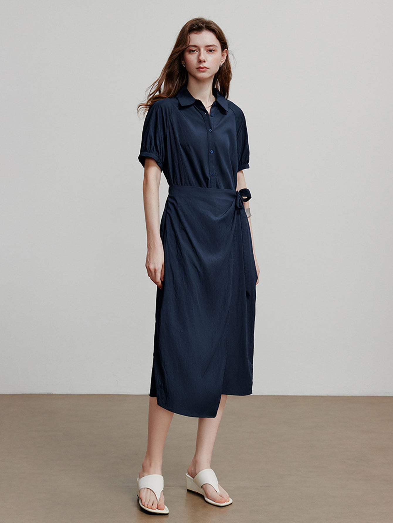 Wrap Waist Short Sleeve Midi Dress