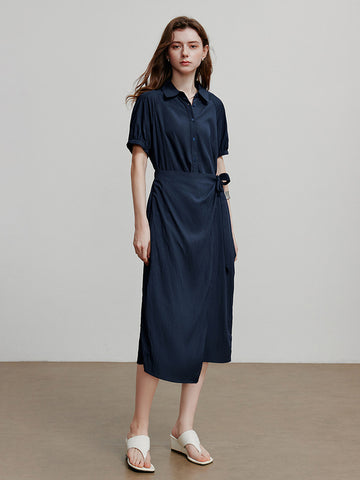 Wrap Waist Short Sleeve Midi Dress