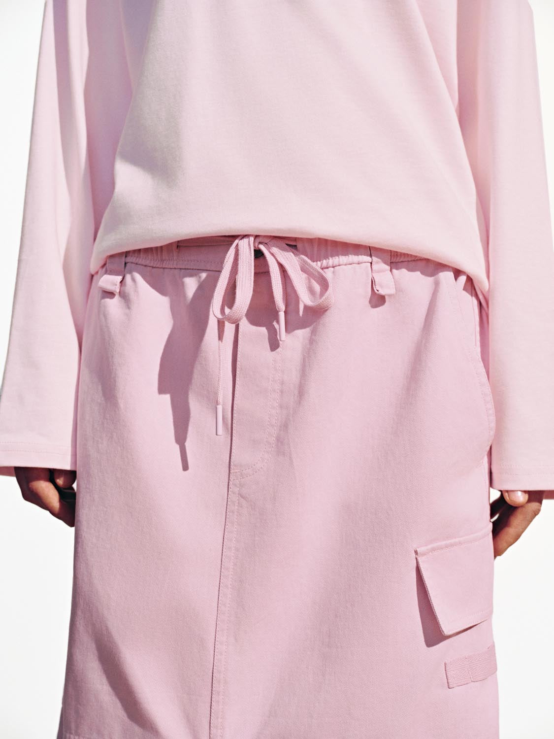 Urban Revivo Flap Pockets Cargo Midi Skirts-Pastel Pink