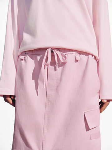 Urban Revivo Flap Pockets Cargo Midi Skirts-Pastel Pink