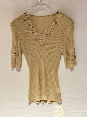Shimmer Lace Trim Ribbed Sweater