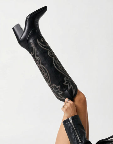 Embroidered Pointed-Toe Block-Heel Elegant Cowboy Boots