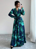 Elegant Floral Printed Wrap Maxi Dress