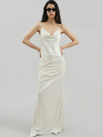 SAÏA Draped Mermaid-Hem Elegant Midi Skirt-White