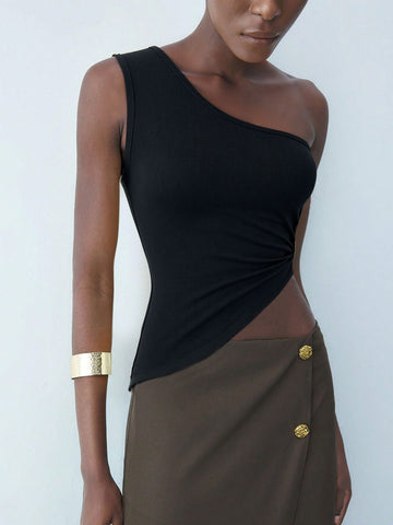 One Shoulder Twisted Cropped Tank