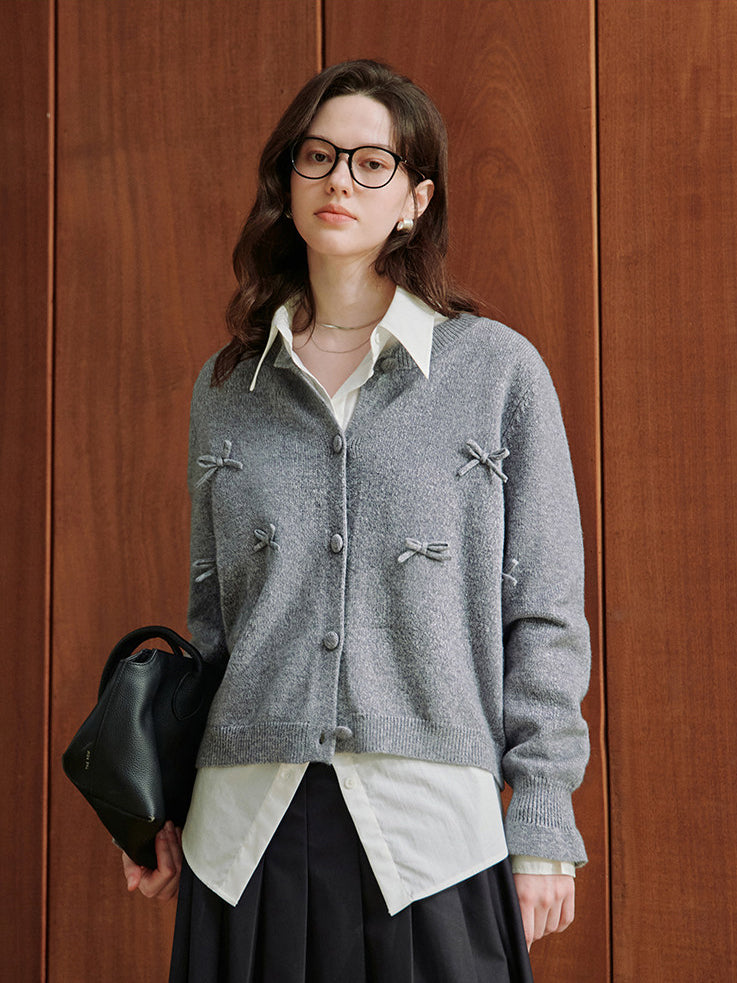 Cute Bow Detail Knit Cardigan