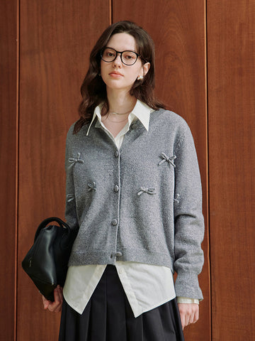 Cute Bow Detail Knit Cardigan
