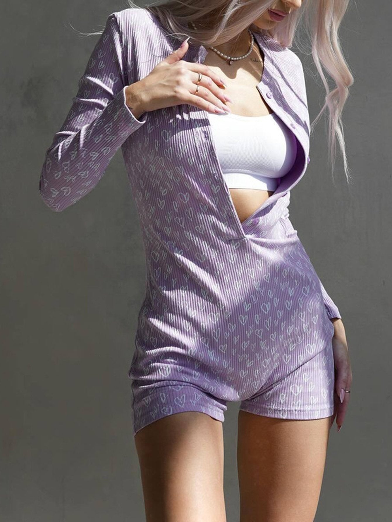 Cozy Ribbed Heart Print Romper