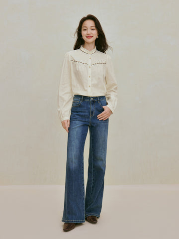 Embroidered Cotton Jacquard Button Down Shirt