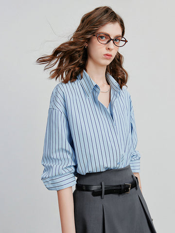 Vertical-Striped Button-Front Casual Shirt