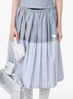 Colorblock Striped Pleated Midi Skirt