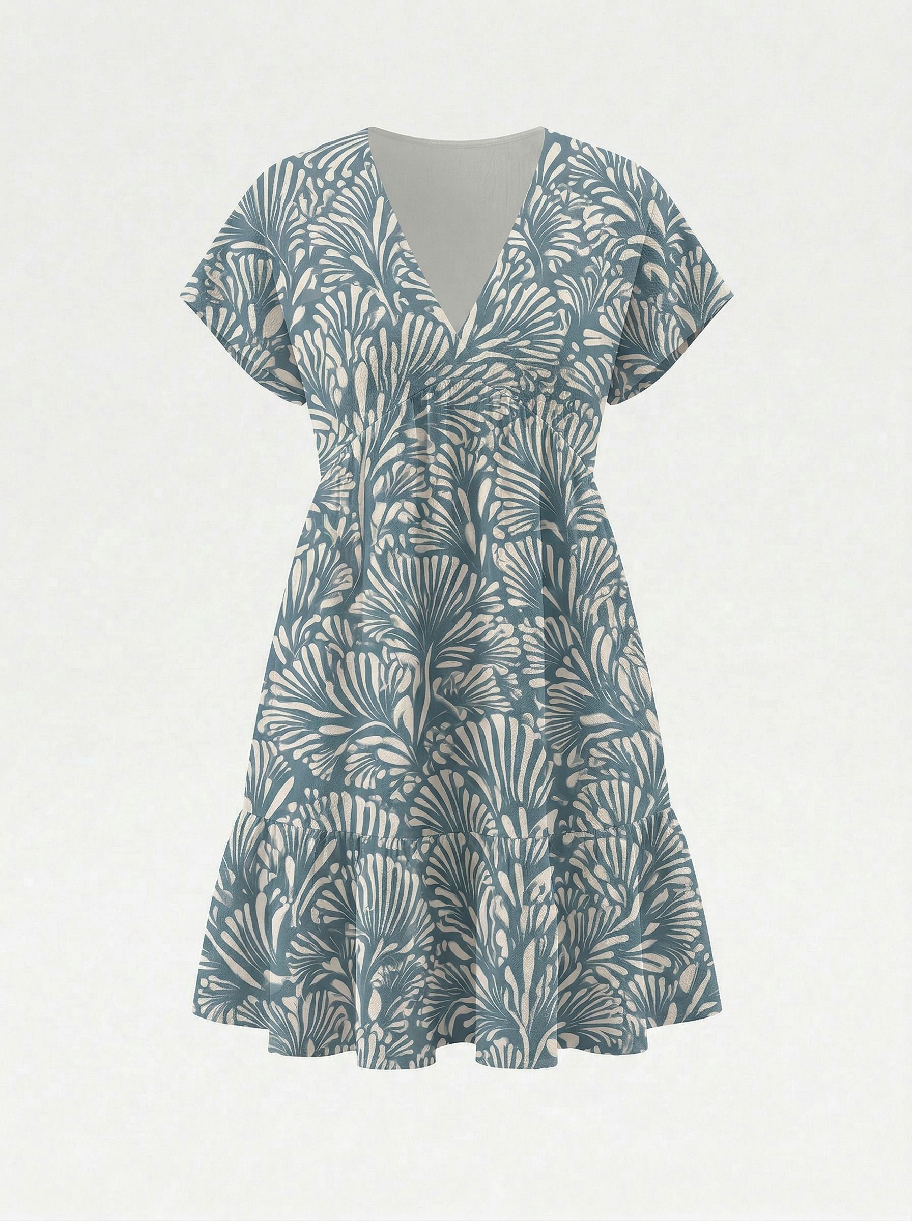 Floral Print V Neck Tiered Babydoll Mini Dress