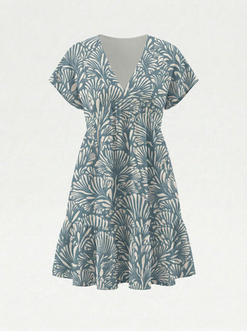 Floral Print V Neck Tiered Babydoll Mini Dress