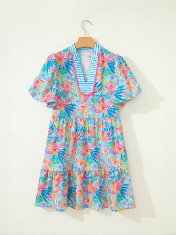 Vibrant Floral Puff Sleeve Mini Dress