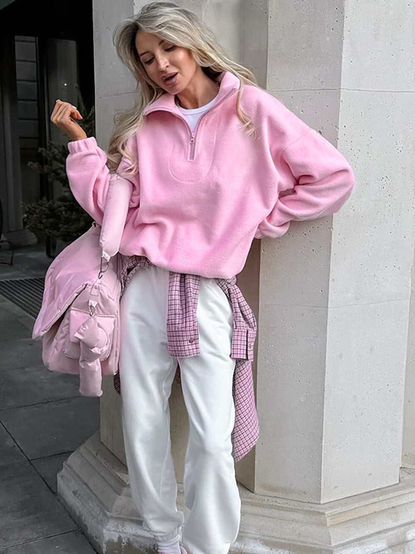 Cozy Pink Quarter Zip Fleece Sweatshirt