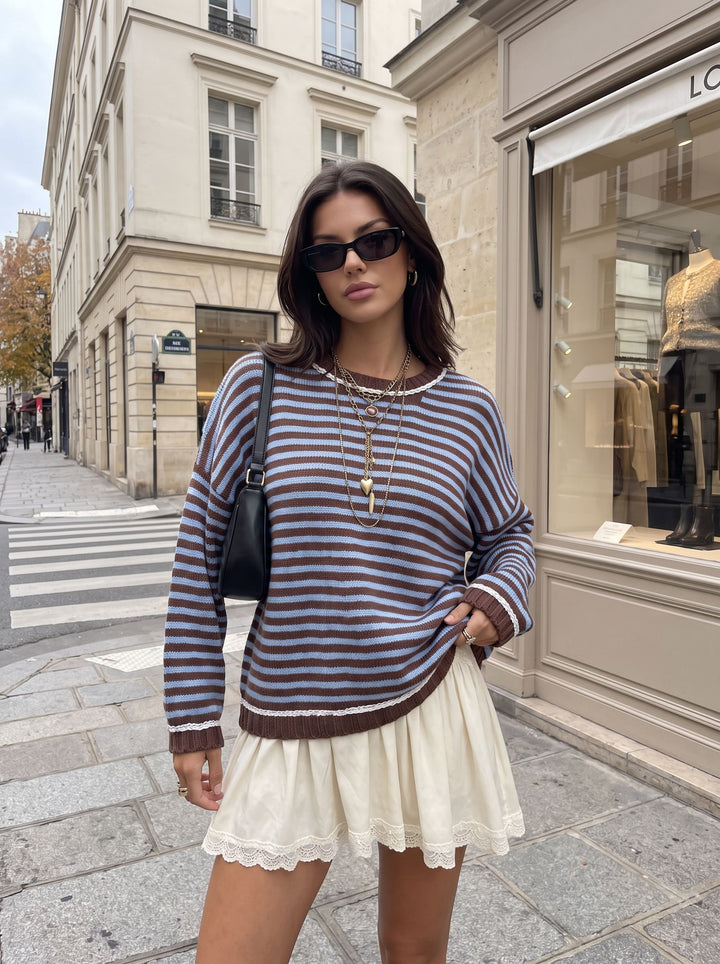 Oversized Striped Crewneck Knit Sweater