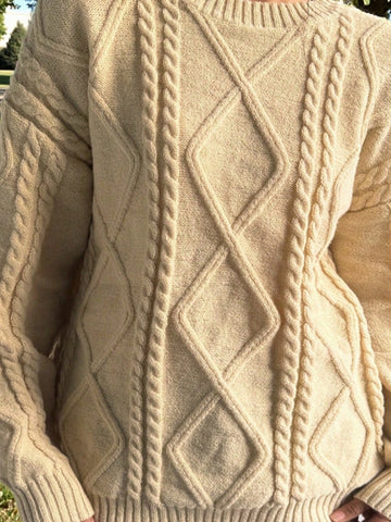 Oversized Cable Knit Crewneck Sweater