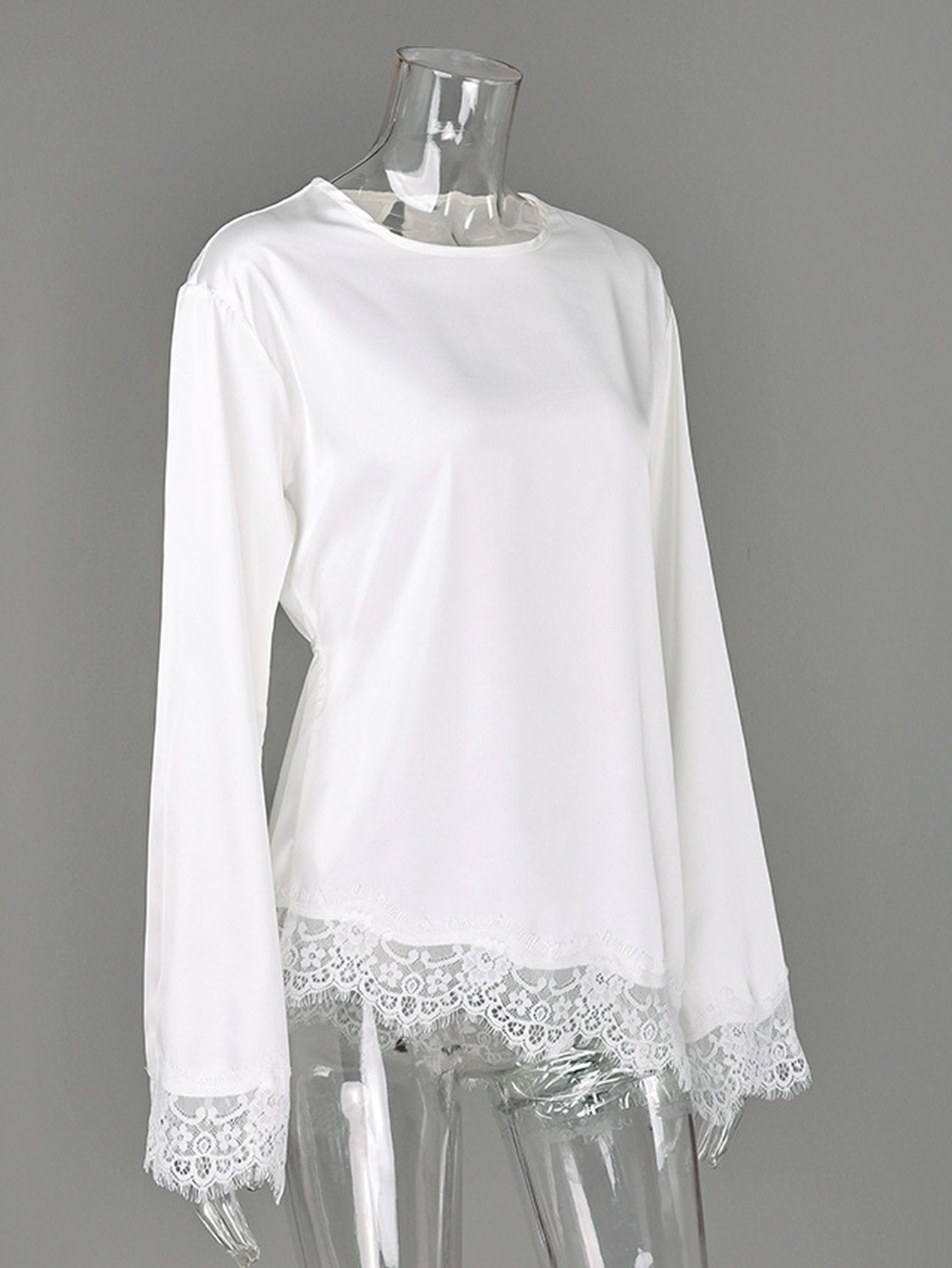 Elegant Lace Trim Satin Blouse