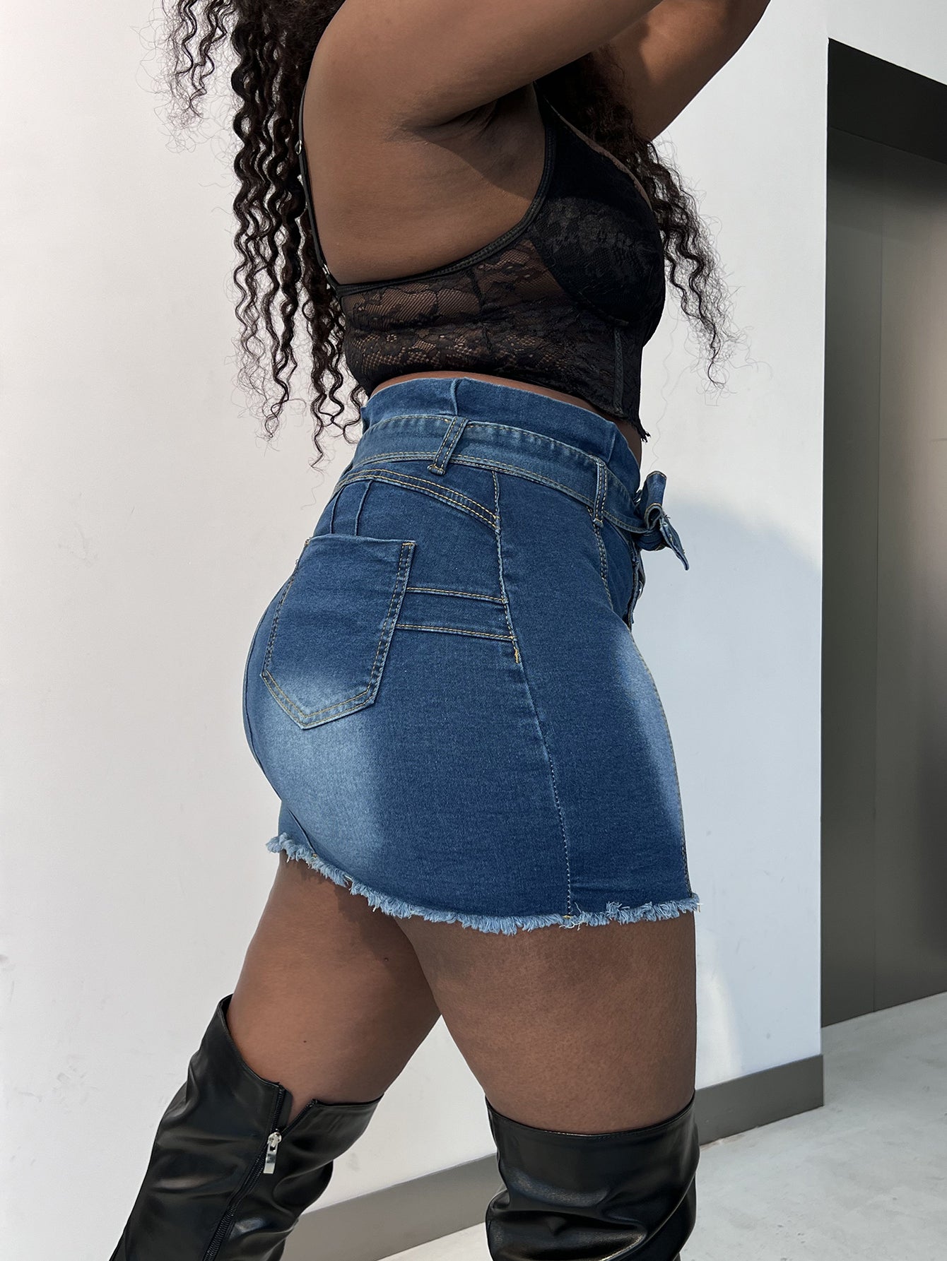 Button-Front Sweet Denim Mini-Skirt-Blue