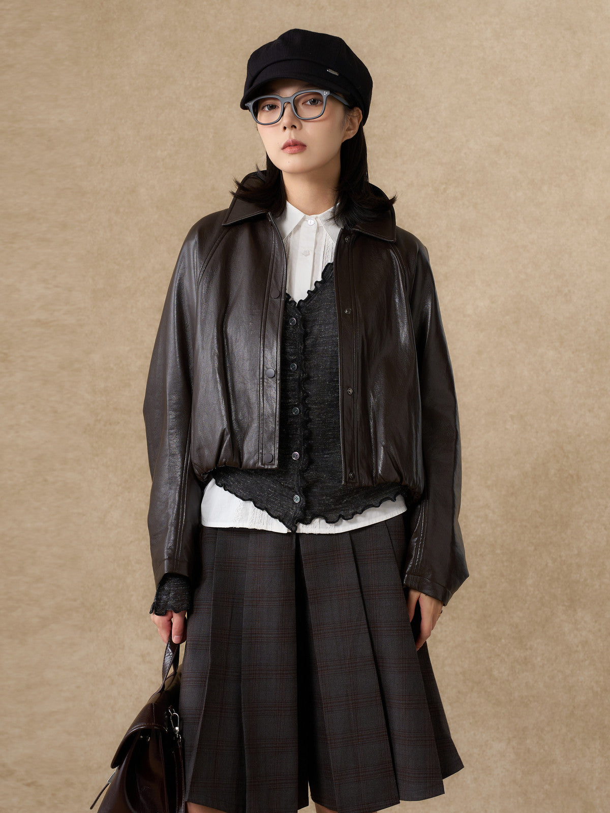 Oversized Vintage Brown Faux Leather Jacket