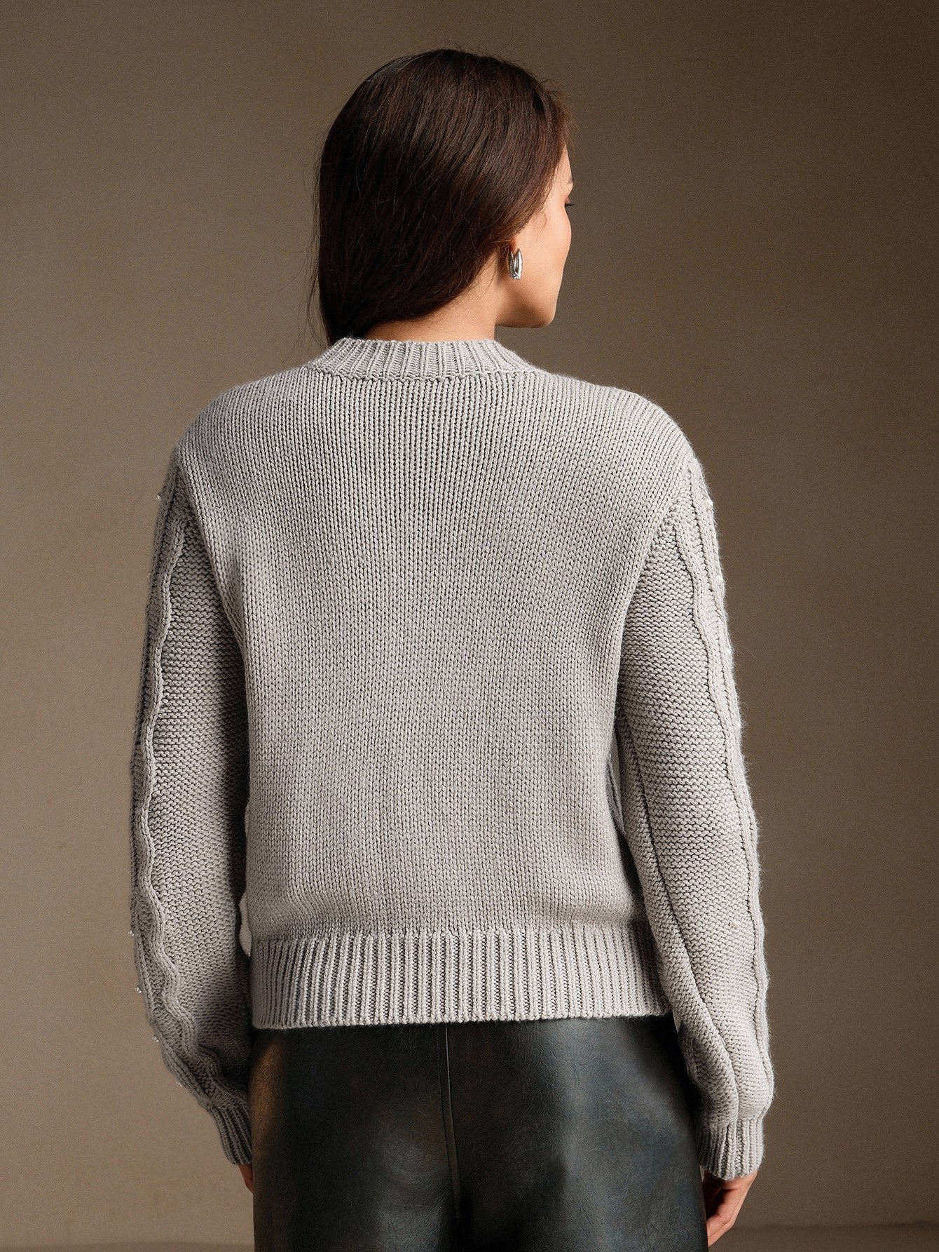 Beaded Cable Knit Pullover Sweater