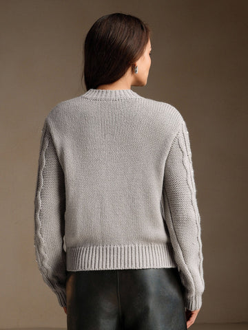 Beaded Cable Knit Pullover Sweater