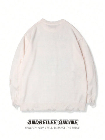 Distressed Graphic Oversized Knit Sweater