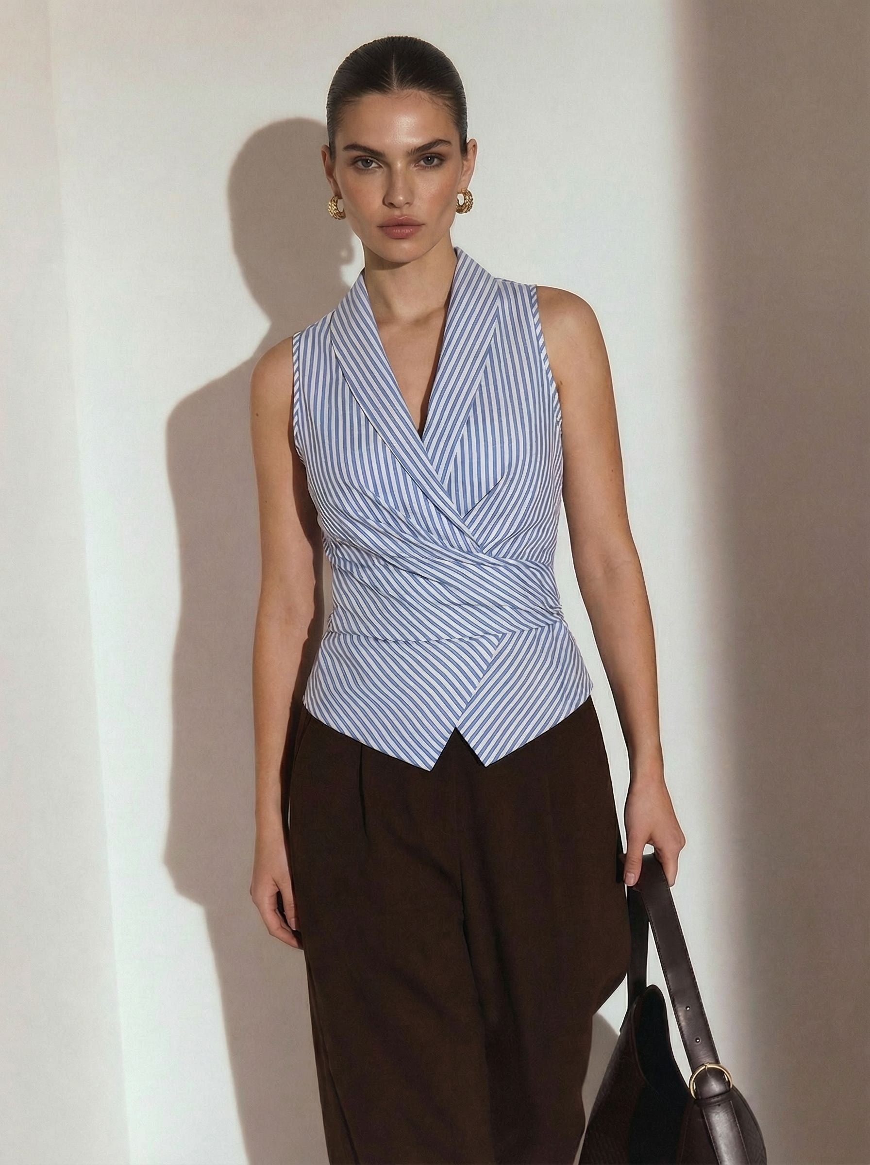 Sleeveless Stripe Office-Ready Vest-Blue