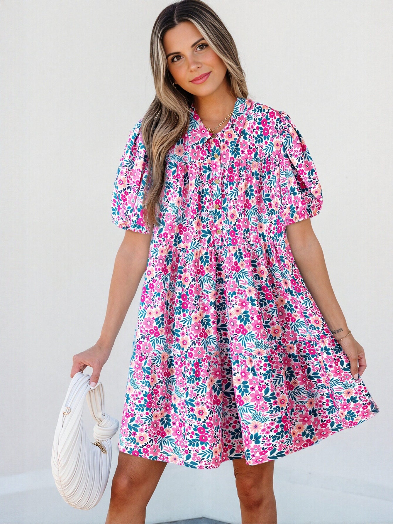 Floral Print Puff Sleeve Mini Dress