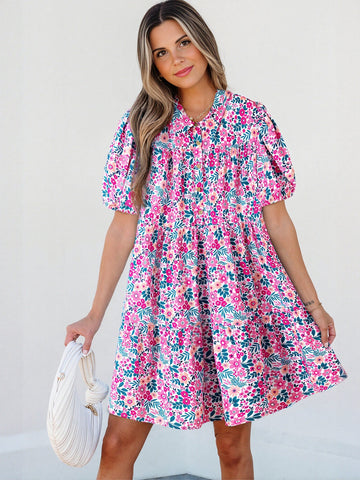 Floral Print Puff Sleeve Mini Dress