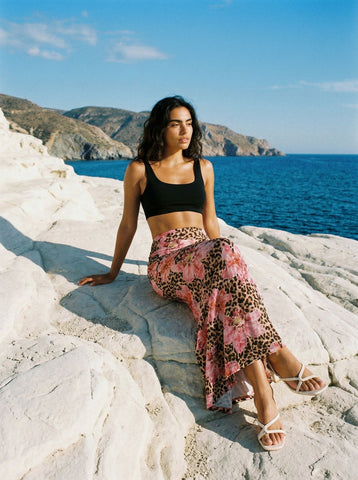 Leopard Floral Mermaid Midi Skirt