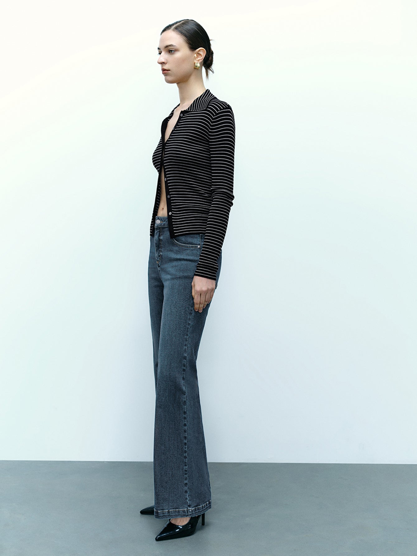 Urban Revivo Skinny Knitted Cardigan-White Stripes